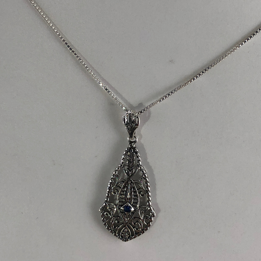Victorian Blue Sapphire 925 Silver Pendant